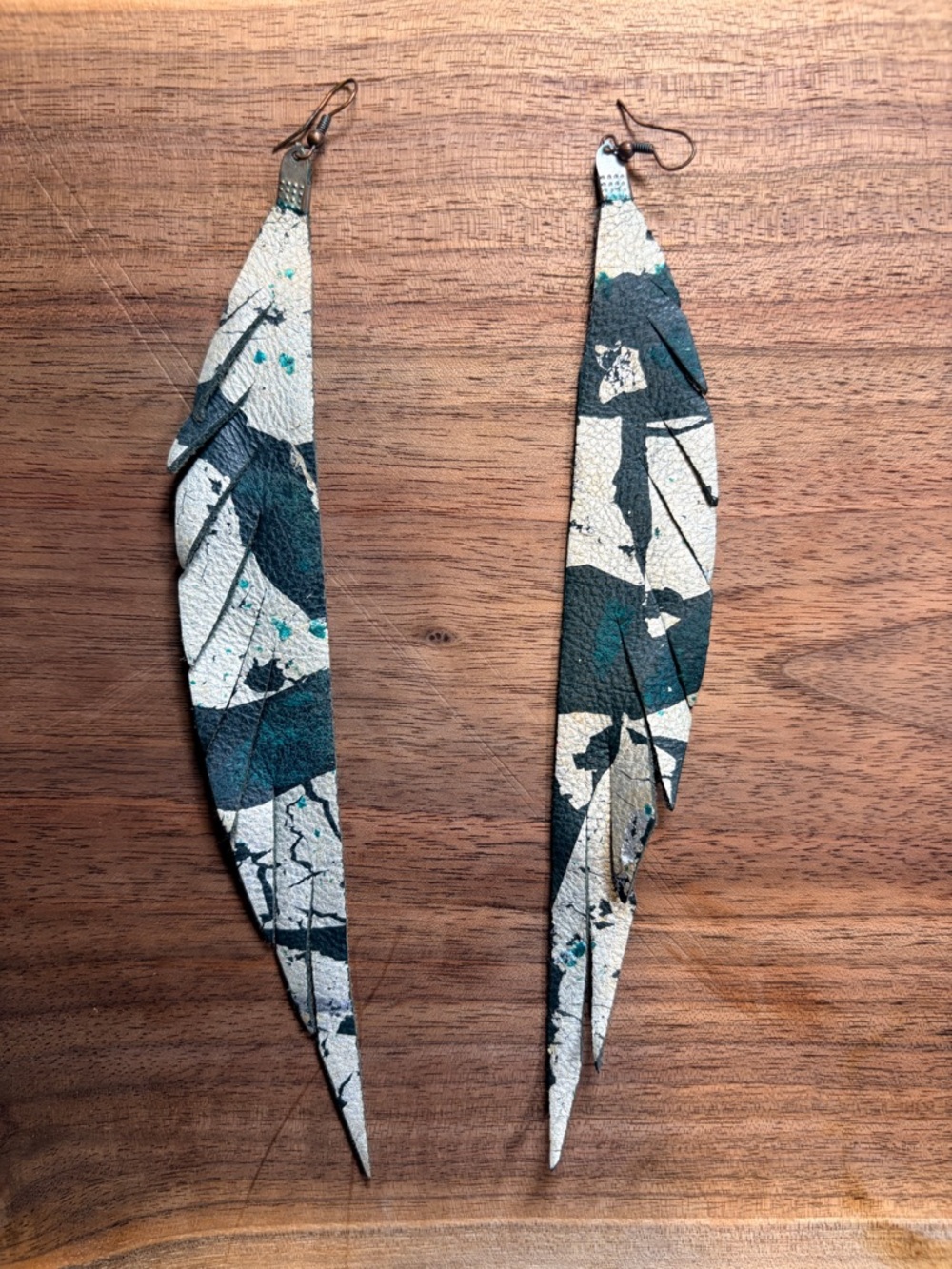Hand Crafted Hand Painted Leather Feather Earrings